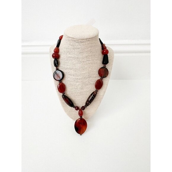 NWT Genuine Jasper & Carnelian Necklace Beaded Brown Orange - Picture 1 of 6